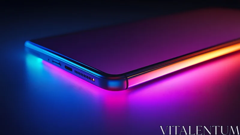 Edge lit smartphone glowing with neon gradient light strip.