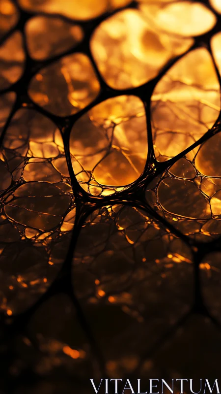 Macro view of illuminated cellular-like membrane structure.