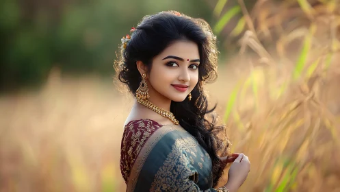 South Asian portrait in shallow-depth bokeh field lighting.