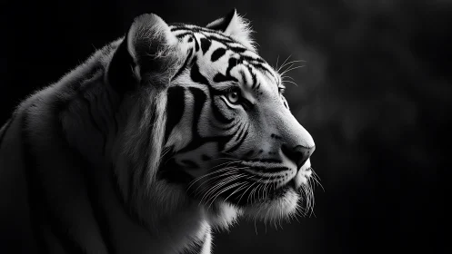 Quiet strength of a white tiger in gentle shadowed light.