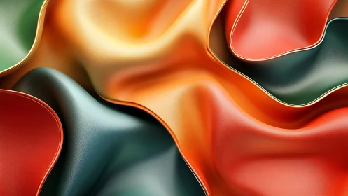 Layered metallic folds in red, orange, green gradients.