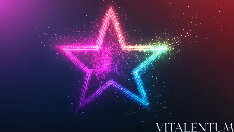 Neon particle star outline renders vibrant multicolor light dispersion