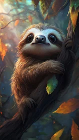 Hyper-detailed arboreal sloth rendered in luminous forest light.