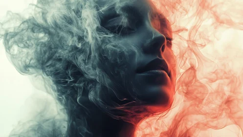 Digital painting portrait in dual-toned atmospheric smoke veil.