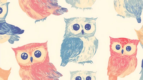 Whimsical pastel owl illustration seamless pattern design.