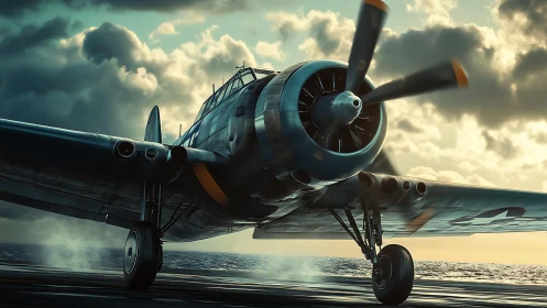 World War II carrier-based propeller aircraft on deck.