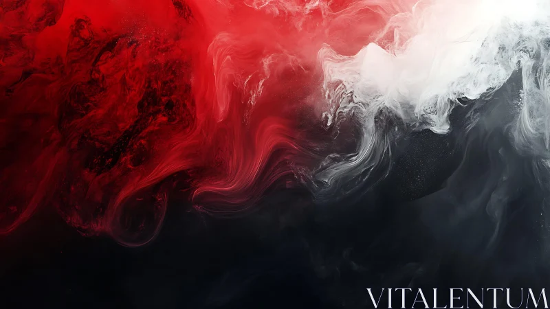 Abstract Red, White, and Black Smoke Art with Fluid Motion.