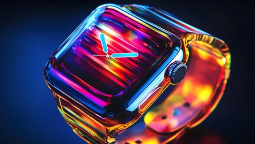 Futuristic Smartwatch in Vibrant Neon Glass Style, Digital Art.