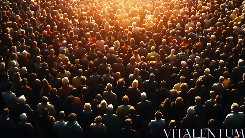 Warm evening crowd gathered under a shared golden glow.