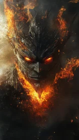 Infernal fire demon emerges from swirling embers and smoke