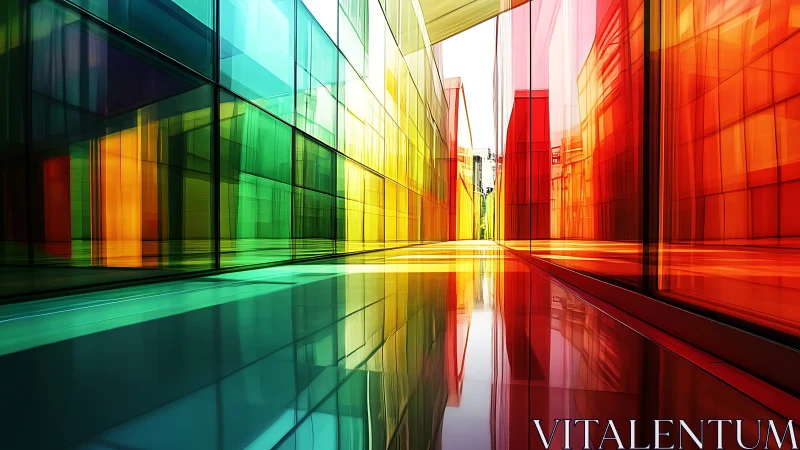 Colorful Glass Corridor with Rainbow Light Refraction
