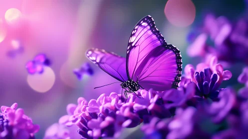 Violet butterfly daydream poised on glowing lavender blooms.