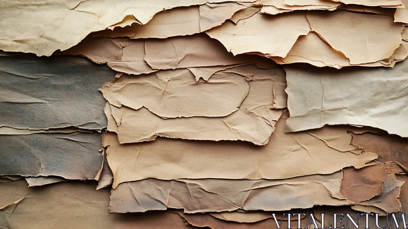 Layered torn paper sheets in neutral brown tones.