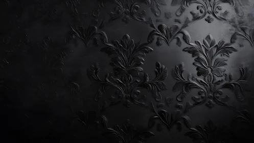 Velvety black damask wallpaper with quietly elegant florals.