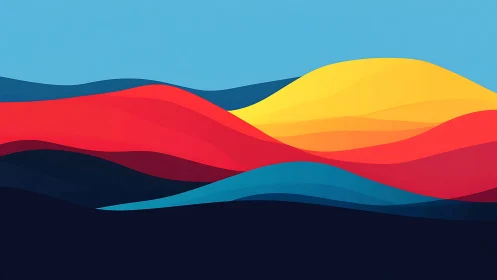 Gentle rainbow hills glowing under a calm, open sky.