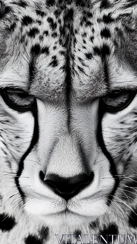 Cheetah stare fills the frame with intense monochrome focus
