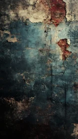 Weathered blue wall with rustic peeling textures and depth.