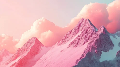 Cotton candy mountains glow softly under pastel sunrise skies