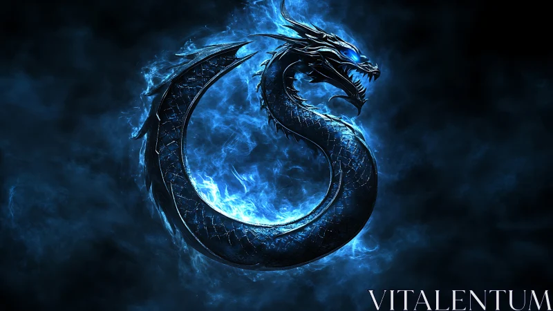 Mythic blue dragon emblem coiled in luminous smoke.