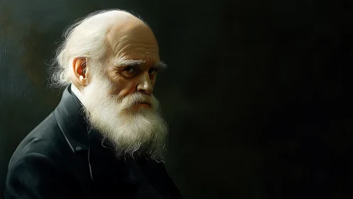 Elderly bearded man rendered in dramatic chiaroscuro profile