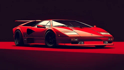 Velvet red supercar idol under neon twilight hush.