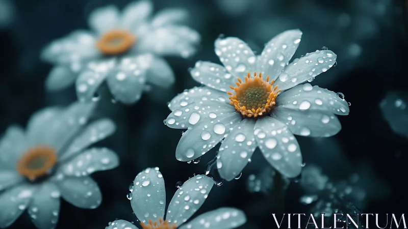 Rain-Kissed Daisies Gleam with Dewdrop Details and Golden Centers