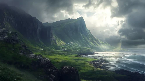 Dramatic Fjord Landscape with Towering Columnar Basalt Cliffs