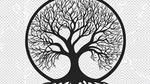 Vector tree of life emblem with symmetrical circular silhouette