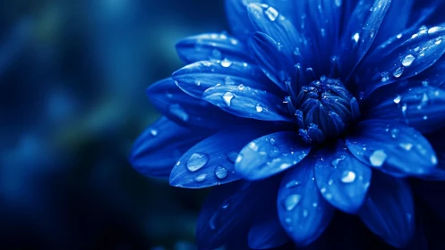 Blue Flower with Dewdrops in Soft Focus.