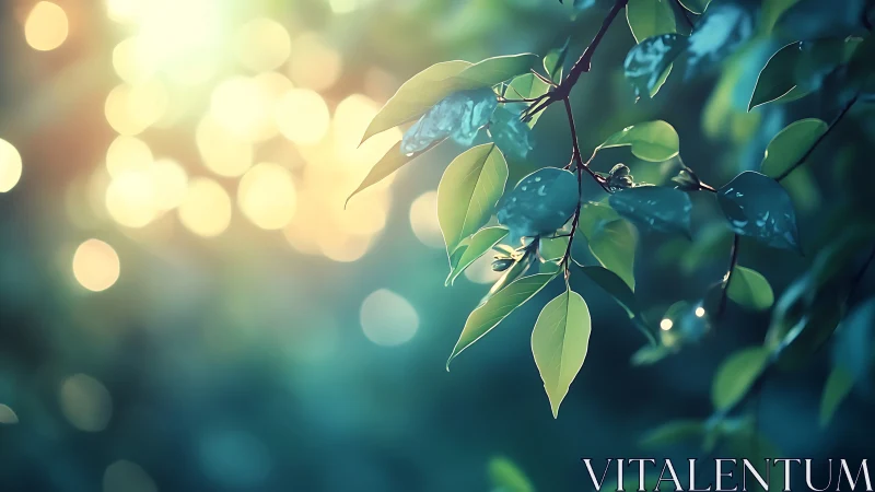Sunlit Green Leaves with Soft Bokeh Background in Nature Style.