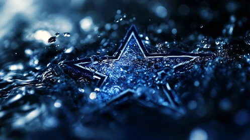 Glimmering blue star splashing through a midnight water dream.