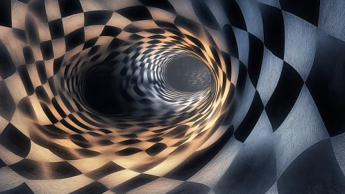 Checkerboard vortex curls space into a luminous spiral tunnel