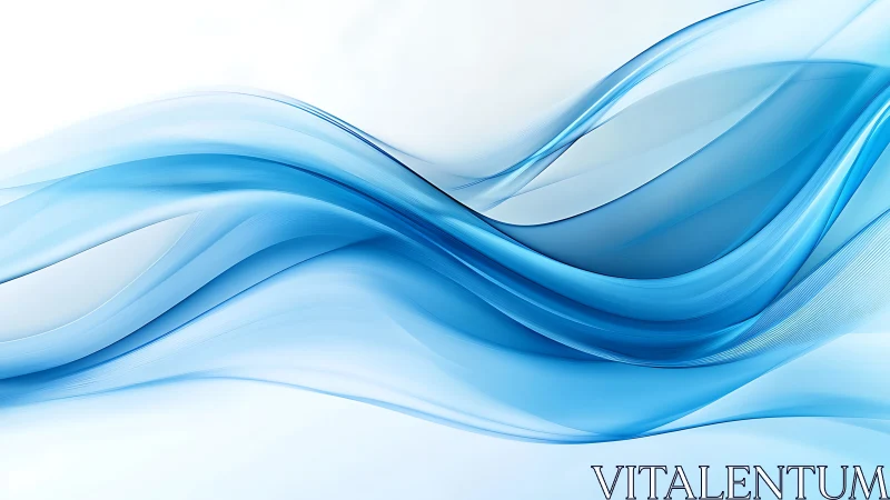 Blue translucent wave ribbons over clean white field.