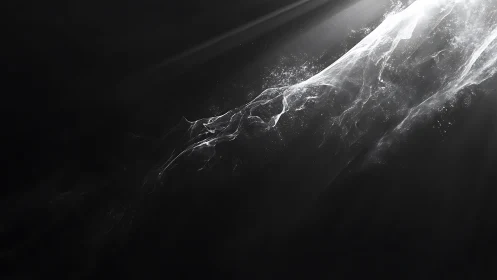 Ethereal Light Stream in Abstract Black and White Digital Art.
