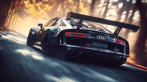 Autumn blaze racer slicing through a sunlit forest rush.