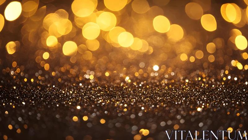 Golden glitter background with festive bokeh lights, abstract style.