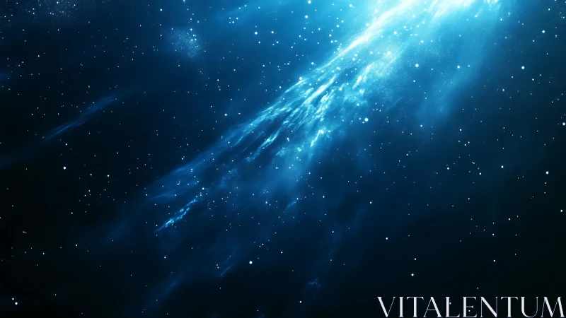 Blue nebula-like formation with dispersed star field elements.