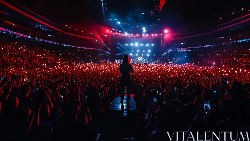 Backlit singer commanding a sea of neon-lit concert souls.