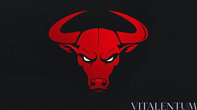 Red bull head emblem glows against stark black background.