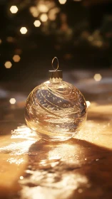 Transparent glass ornament with caustic highlights and shallow depth of field