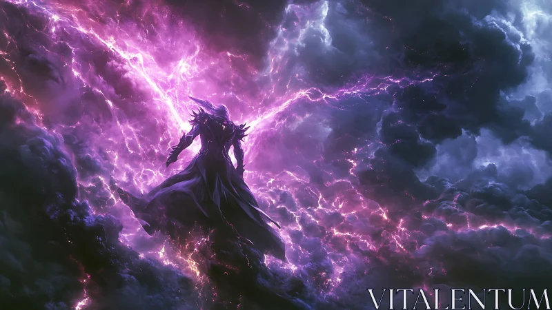 Dark mage channels violet storm energy in dynamic silhouette