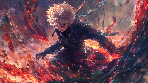 Explosive anime warrior commands blazing vortex of fire.