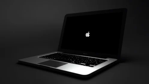 Oblique-view aluminum laptop with illuminated startup emblem.