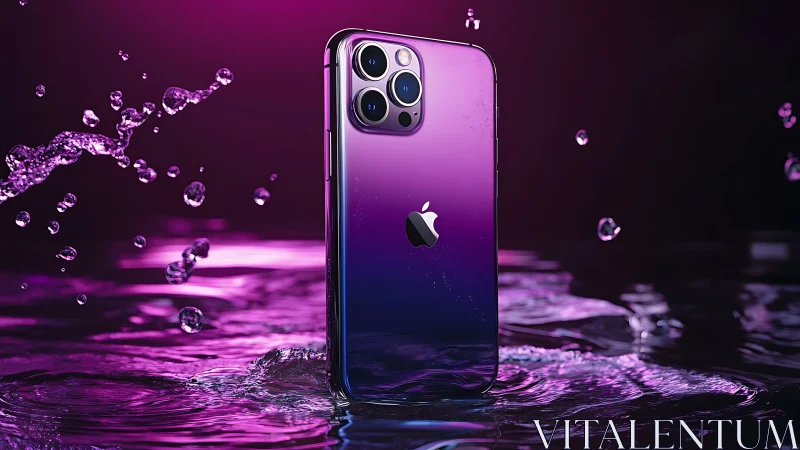 Gradient iPhone 12 Pro with Water Splash Effect in Neon Pink-Blue Lighting