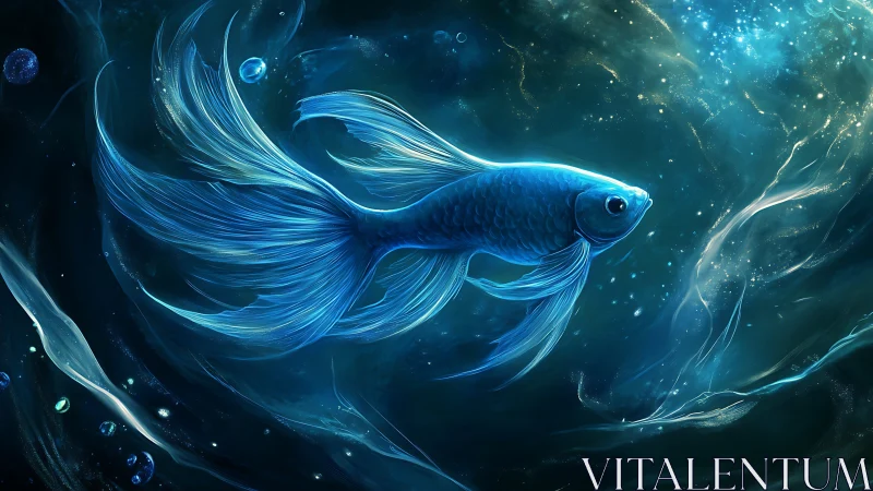 Glowing blue fish drifting gently through a dreamy night sea.