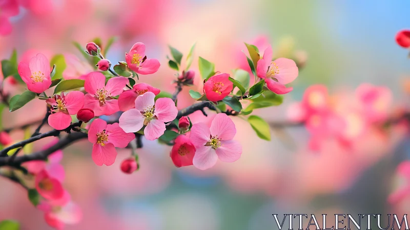 Pink cherry blossoms fill the frame against soft pastel blur