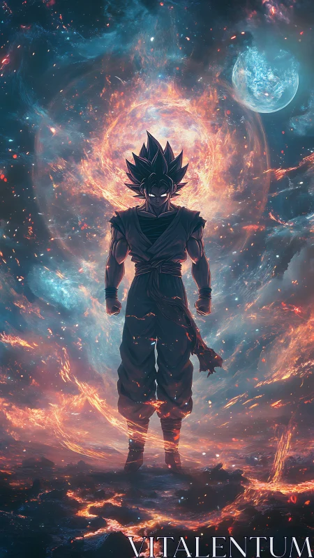 Cosmic warrior ignites a blazing nebula of celestial fury.