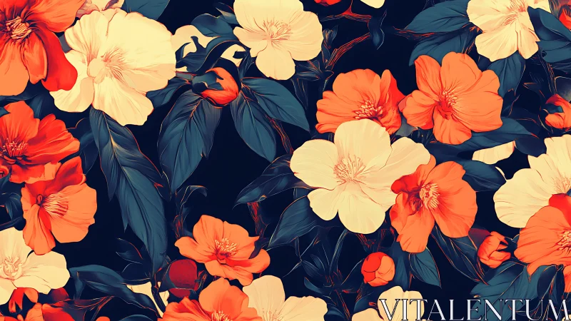 Vibrant Floral Garden Against Deep Navy. Blooming Abundance.