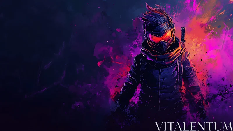 Cyberpunk neon rogue with explosive chromatic gradients.