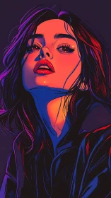 Neon-lit gaze carves sharp drama from midnight shadows